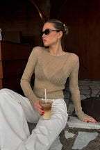 Foil Long Sleeve Gold Transparan Blouse