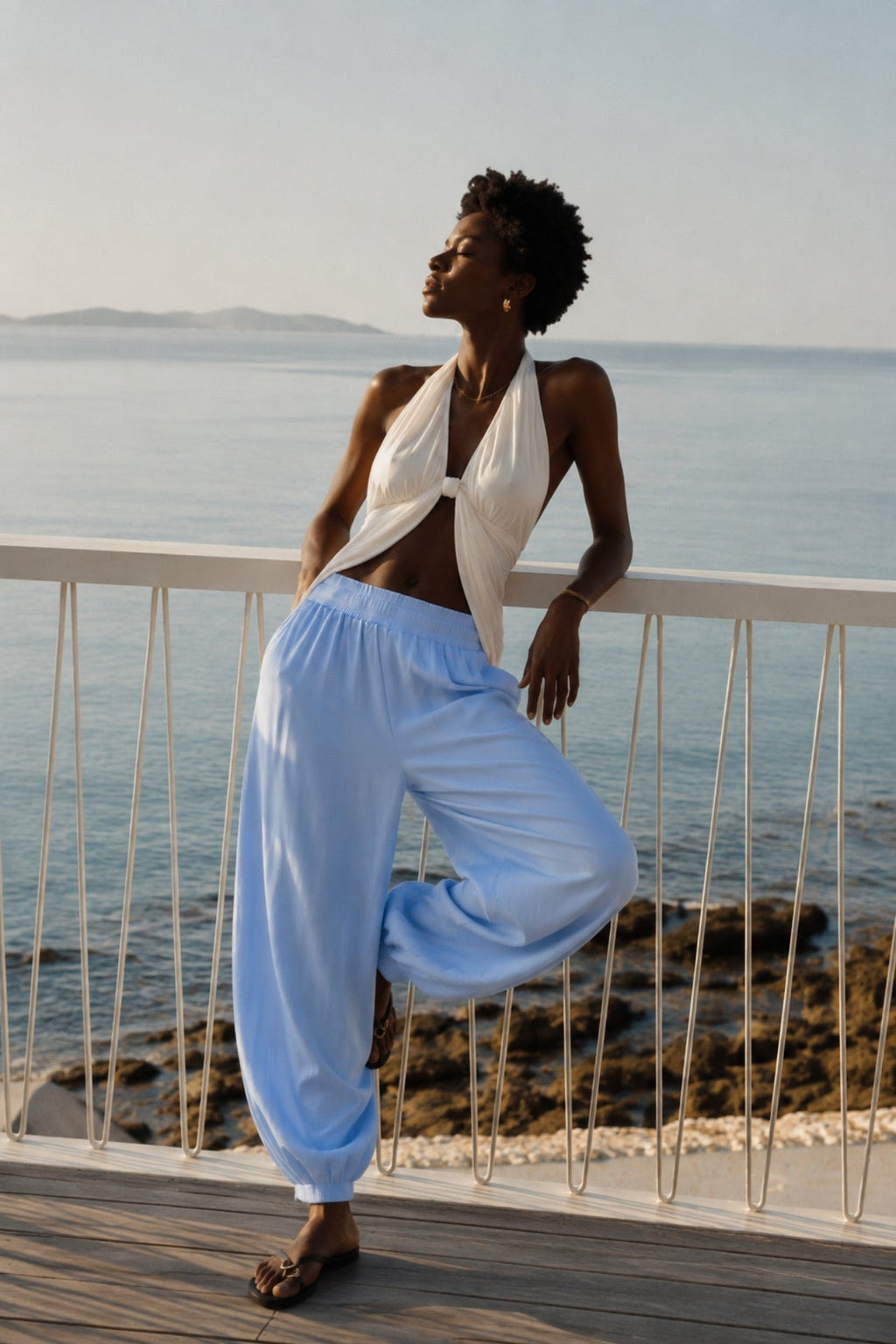 Elastic Waist Modal Blue Harem Pants
