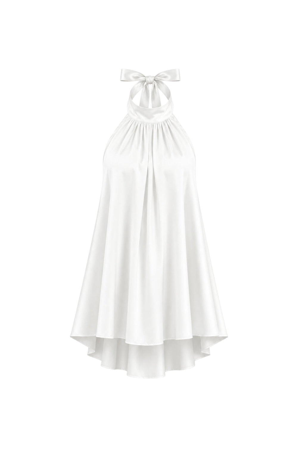 Fisherman Collar Backless Satin Ecru Mini Dress