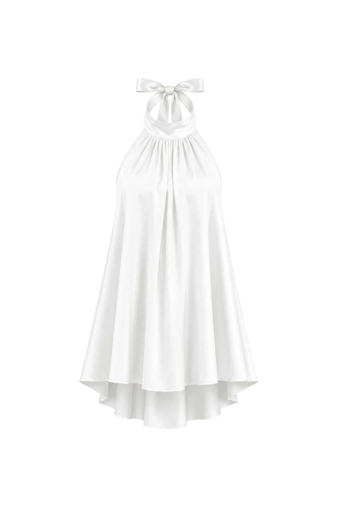 Fisherman Collar Backless Satin Ecru Mini Dress