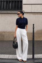 Polo Collar Gold Buttoned Navy Blouse