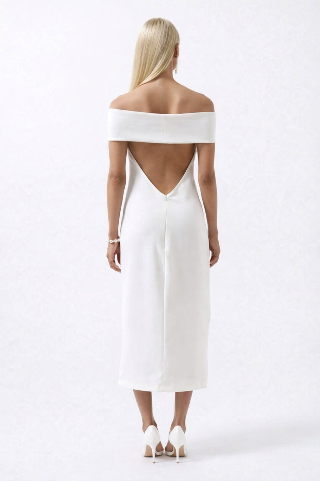 Shoulder Fold Detail Maxi White Dress