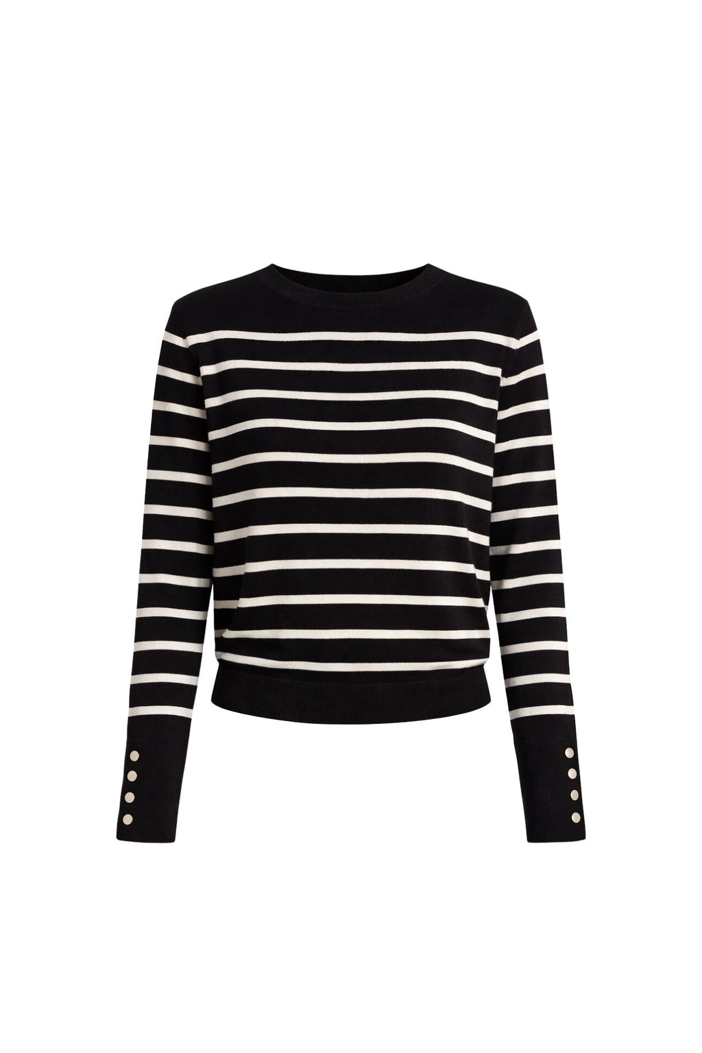 Striped Crew Neck Button Detail Brown Knit Blouse