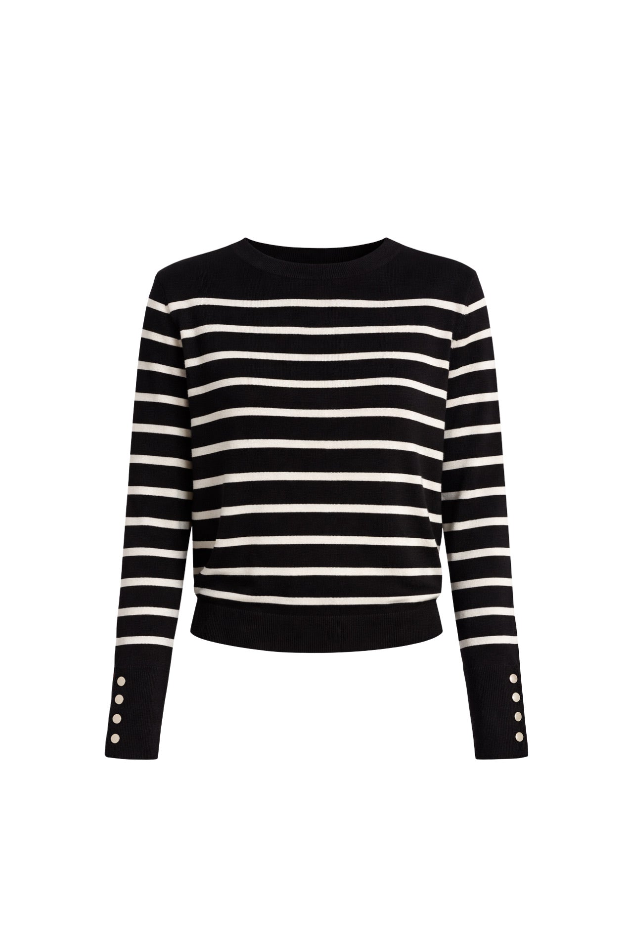 Striped Crew Neck Button Detail Brown Knit Blouse