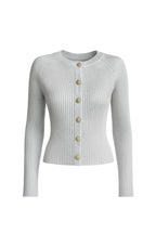 Flounce Sleeve Gold Buttoned White Crew Neck Blouse
