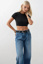 Stretch Basic Crop Black T-Shirt