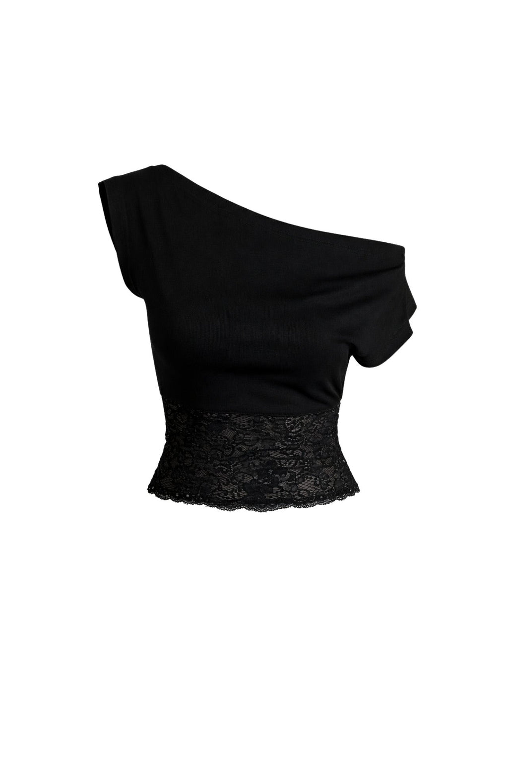 Off-Shoulder Waist Lace Detail Black Blouse