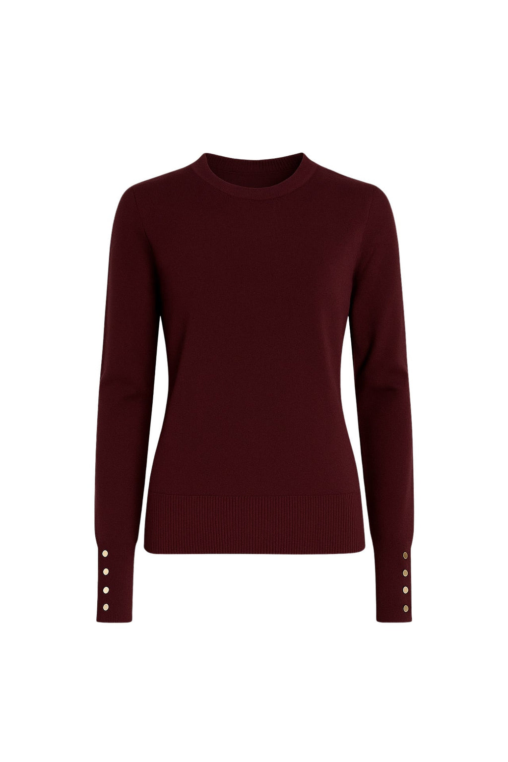 Button Detail Crew Neck Burgundy Blouse