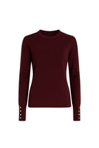 Button Detail Crew Neck Burgundy Blouse
