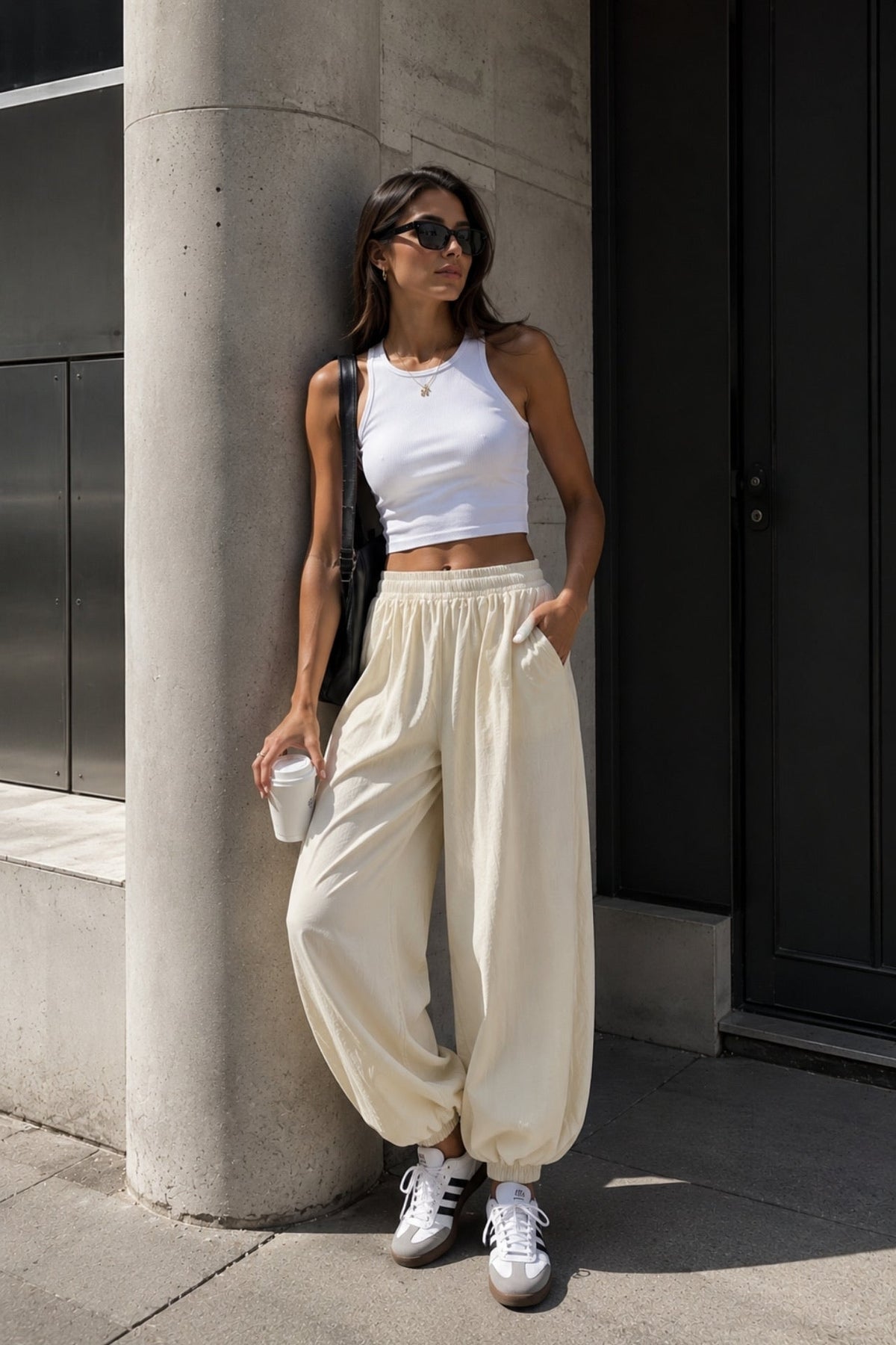 Yellow Modal Balloon Trousers with Elasticated Waist Detail