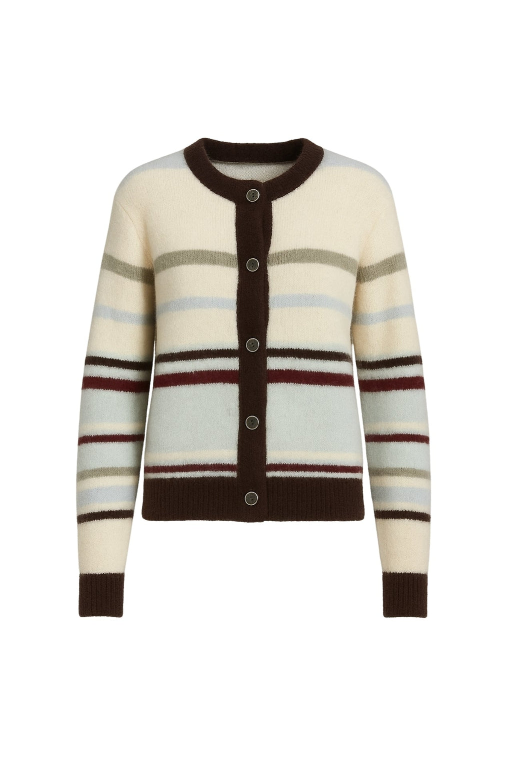 Striped Plush Buttoned Colorful Cardigan