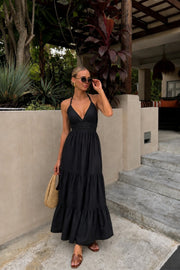 Black Maxi Dress with Straps and Open Back
