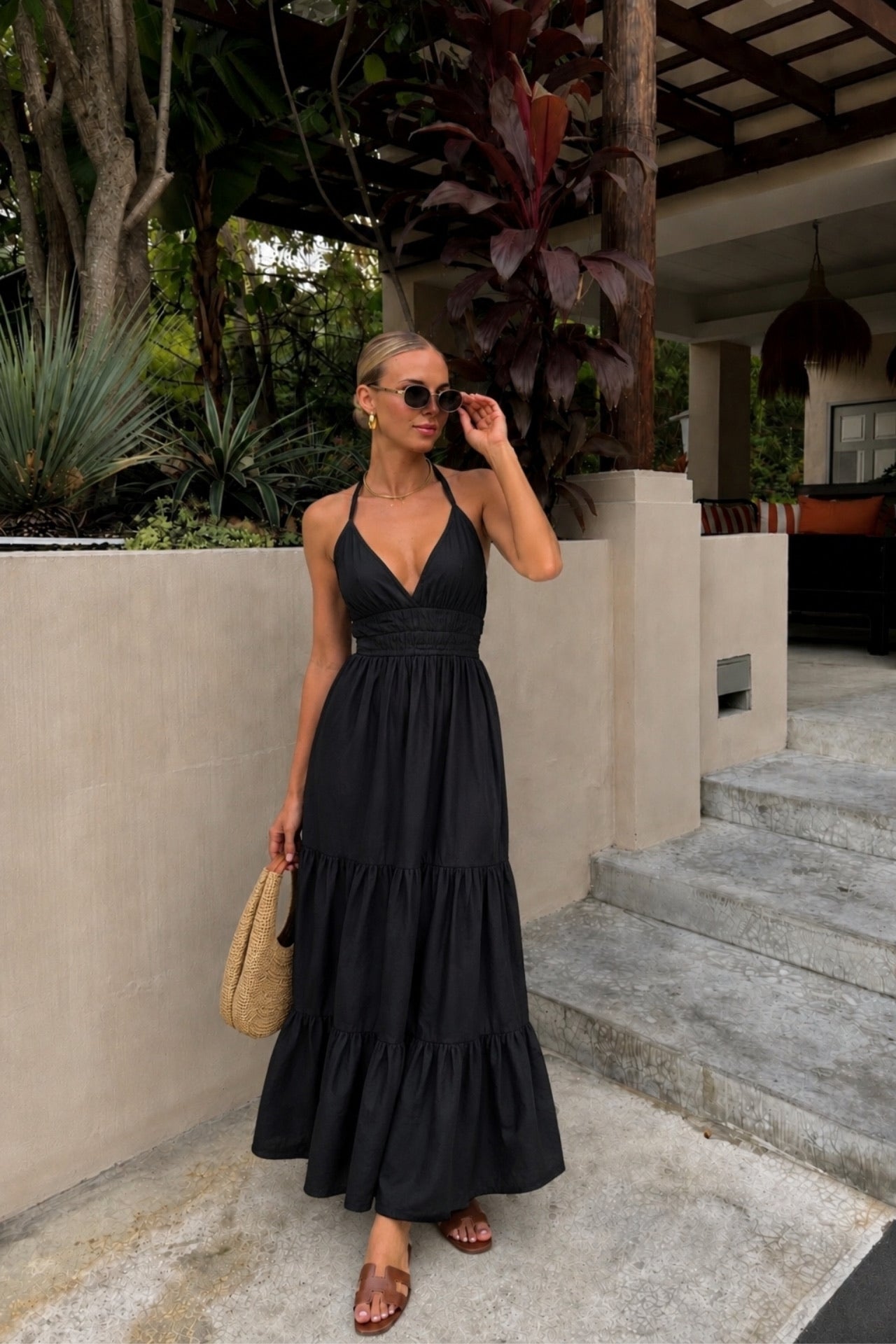 Strappy Open-Back Black Maxi Dress