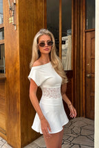 Off-Shoulder Waist Lace Detail White Blouse
