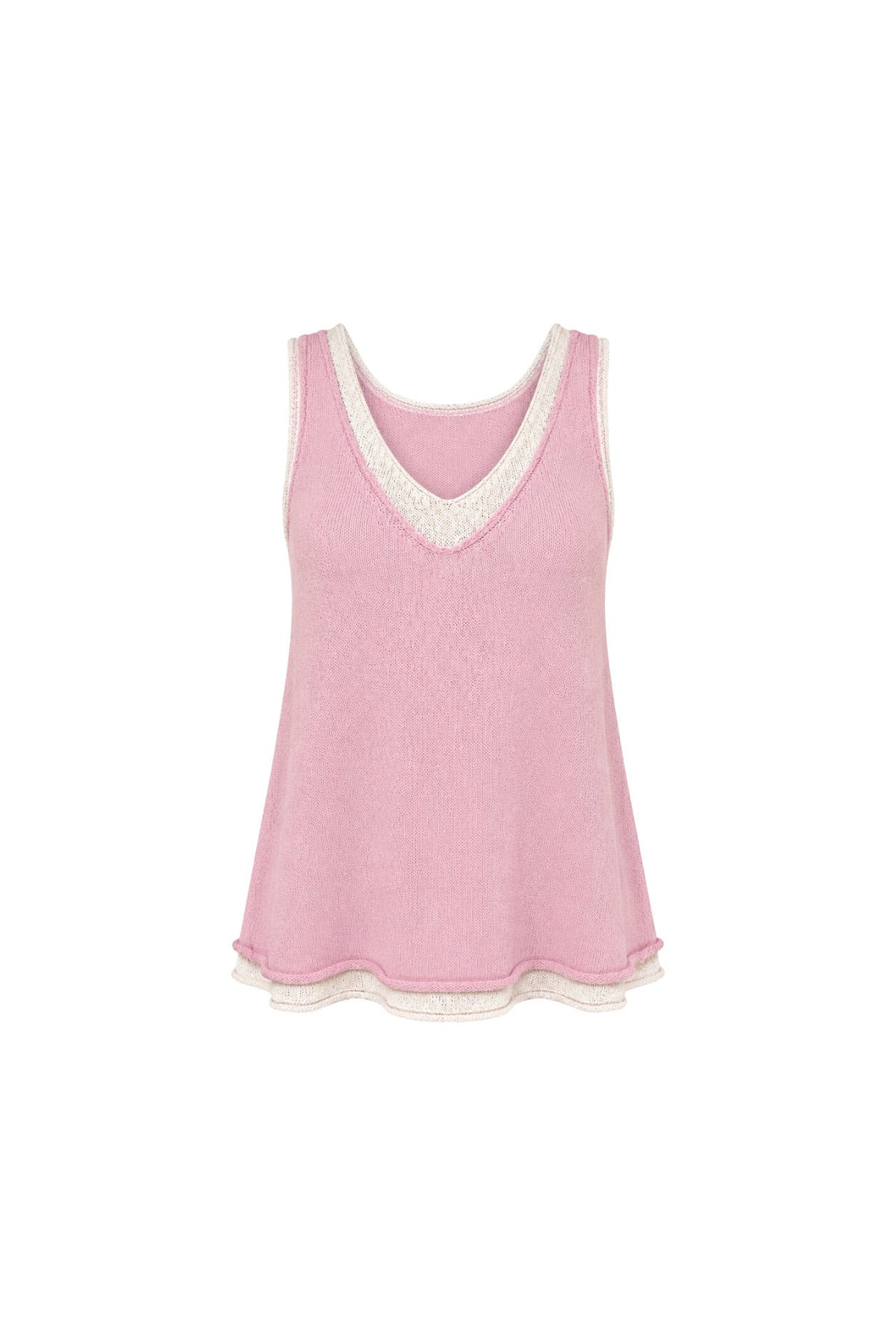V-Neck Double Collar Pink Knit Blouse