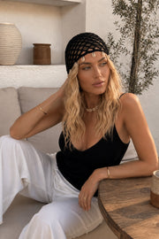 Knitted Pattern Accessory Detailed Black Knit Cap