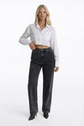 Back Laser Cut Wide Leg Black Jeans