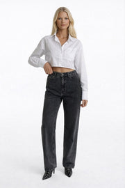 Back Laser Cut Wide Leg Black Jeans