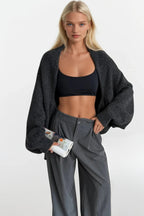 Wool Blend Balloon Sleeve Anthracite Knit Sweater