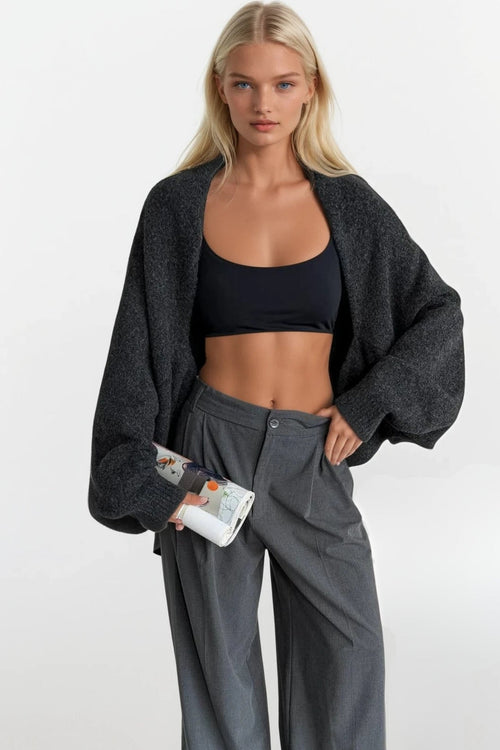 Anthracite Wool Blend Balloon Sleeve Knit Sweater