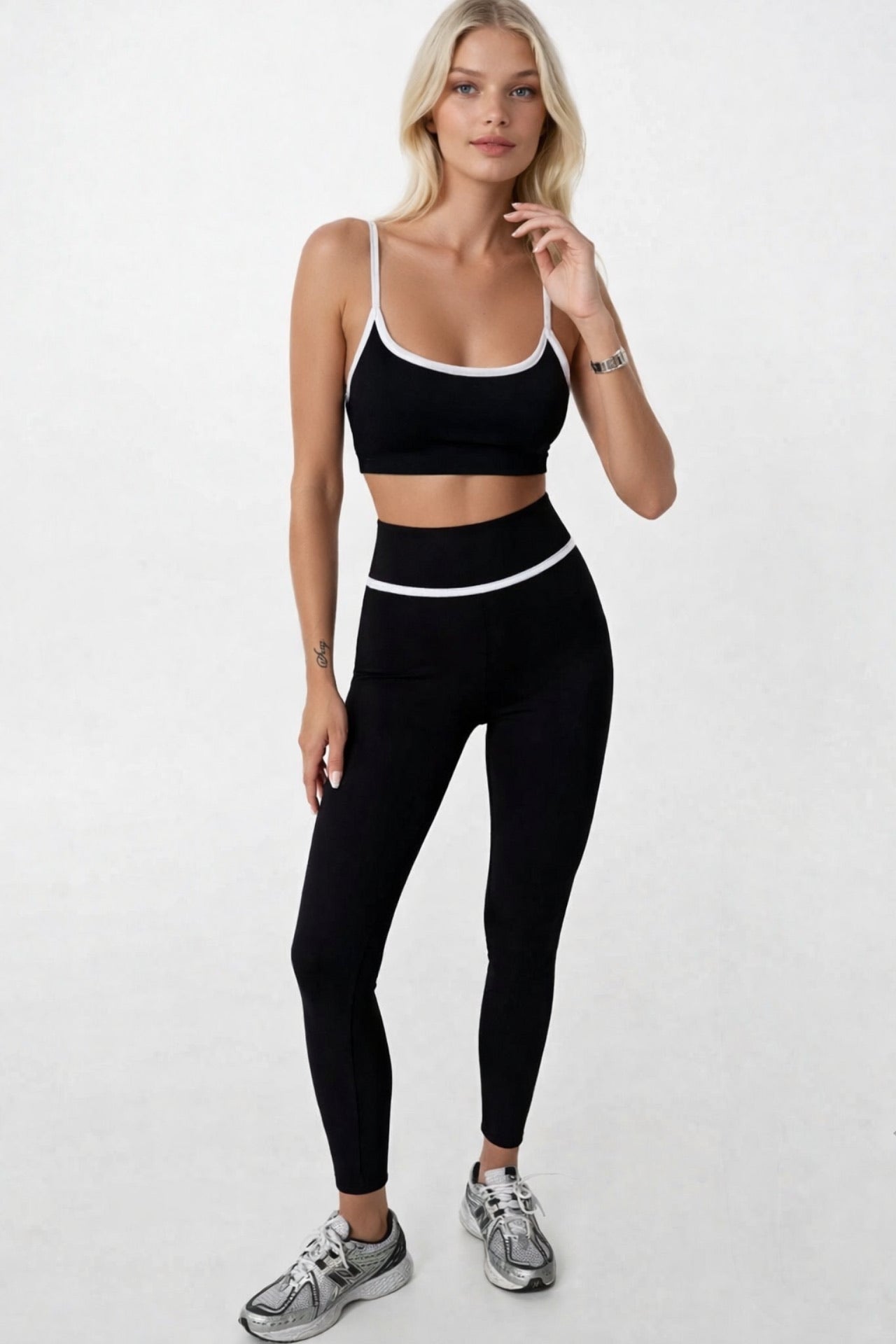 Piping Detail High Waist Black Leggings