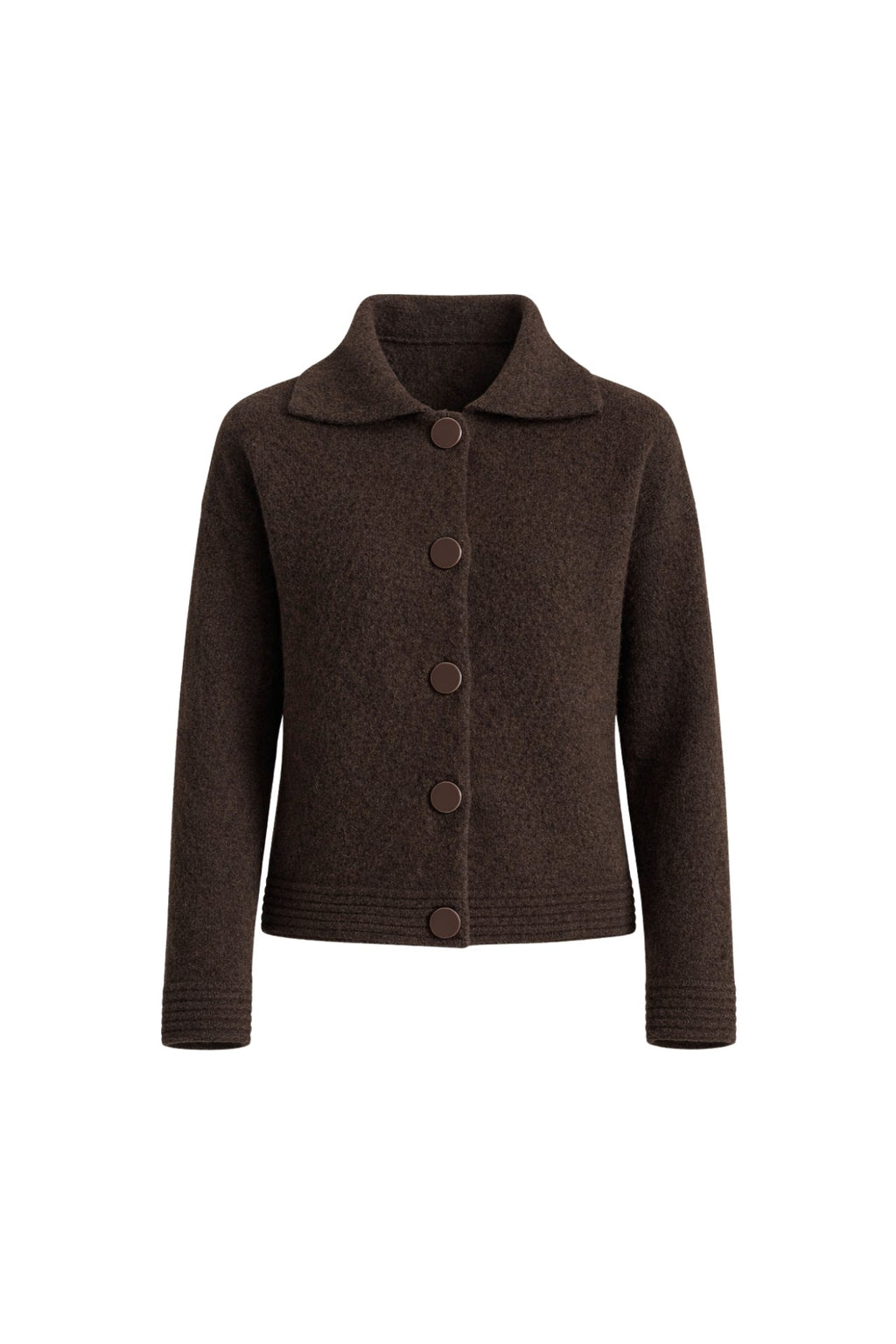 Polo Collar Button Detail Brown Knit Cardigan