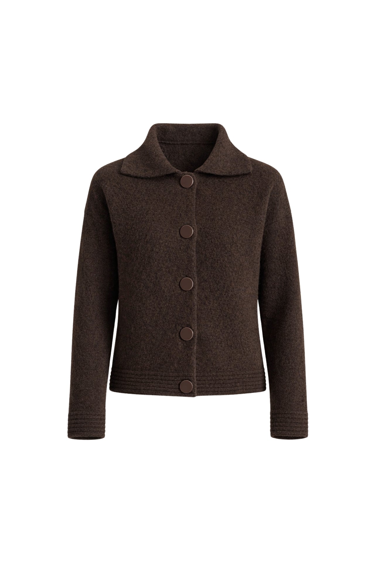 Polo Collar Button Detail Brown Knit Cardigan