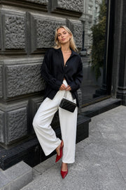 V-Neck Oversized Black Modal Shirt
