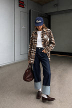 Basic Oversized Brown Plaid Shirt