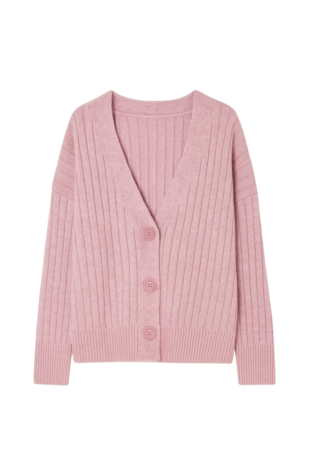 Buttoned V-Neck Pink Knit Cardigan