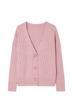 Buttoned V-Neck Pink Knit Cardigan