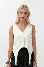 Belt Detail V Neck White Andst