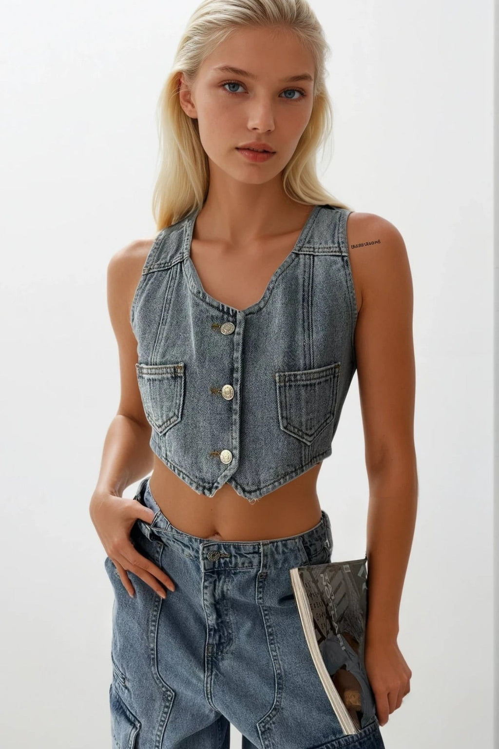 Denim Pocket Light Blue Vest