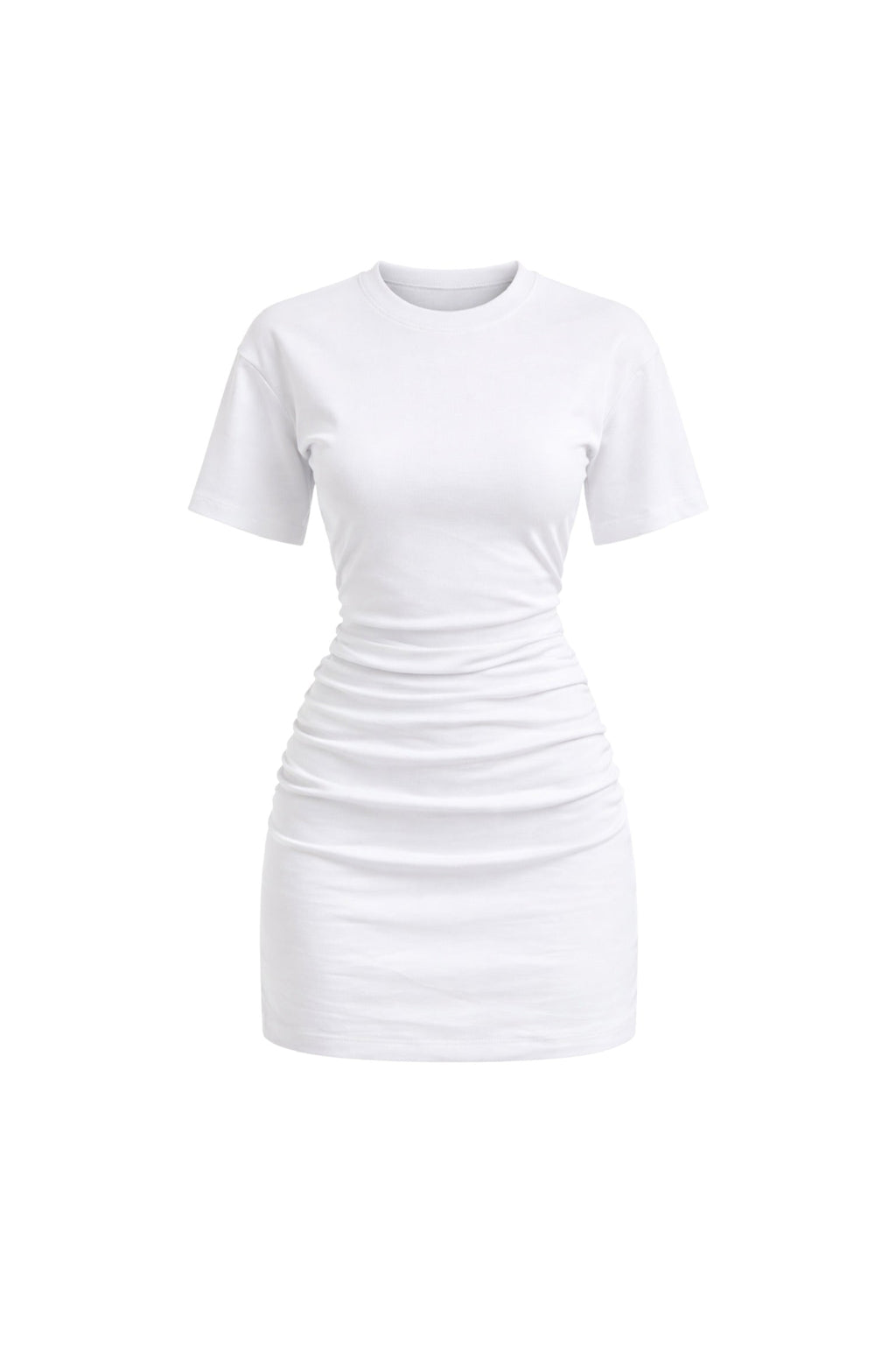 Waist-Fitted Ruched White Mini Dress