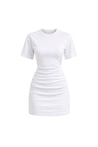 Waist-Fitted Ruched White Mini Dress