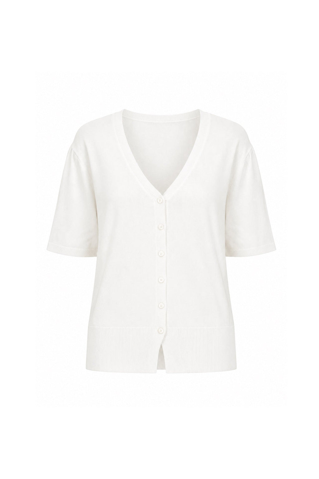 Button Detail V-Neck White Knitwear Blouse