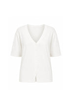 Button Detail V-Neck White Knitwear Blouse