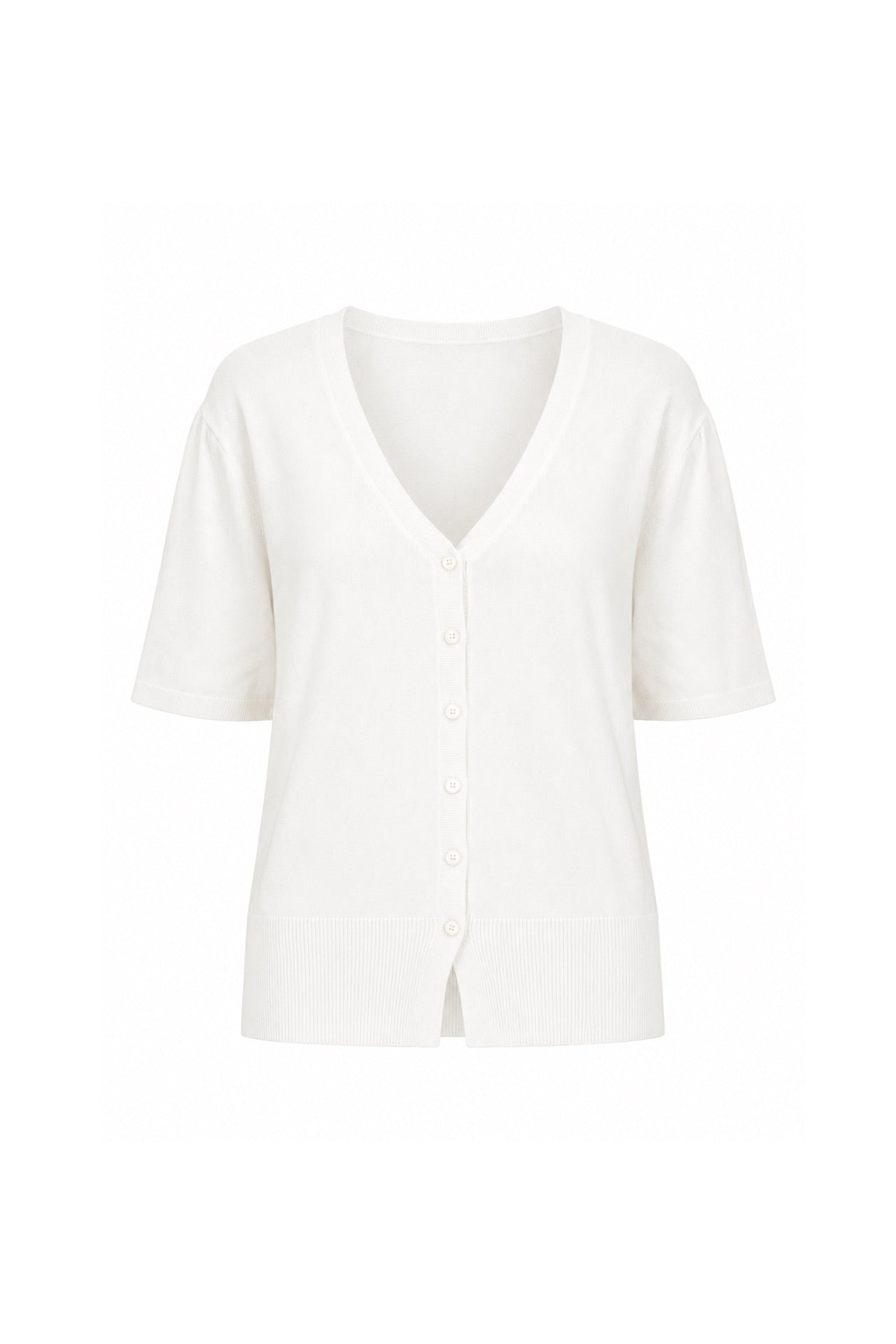 Button Detail V-Neck White Knitwear Blouse