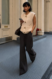 Button Detail Pocketed Stone Knit Waistcoat