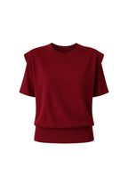 Shoulder Pad Detail Half Sleeve Burgundy Knit Blouse