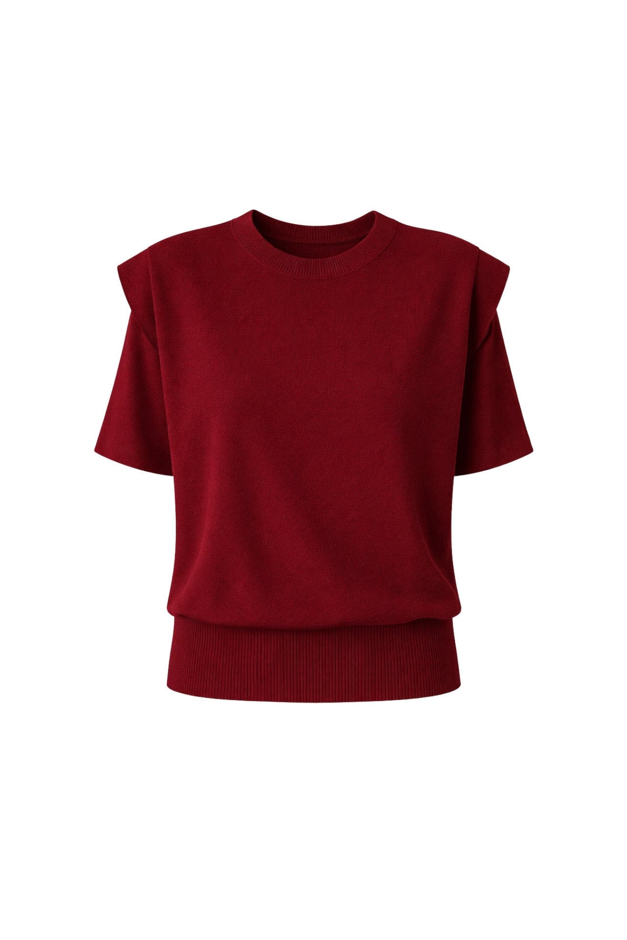 Shoulder Pad Detail Half Sleeve Burgundy Knit Blouse