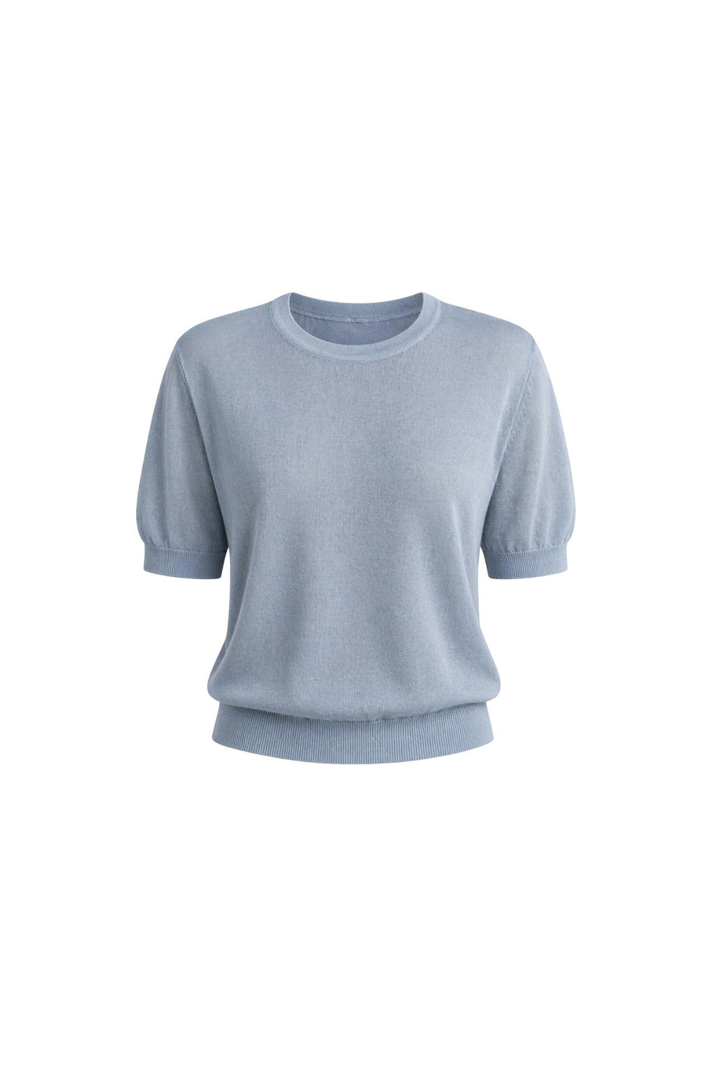 Crew Neck Sheer Textured Blue Blouse