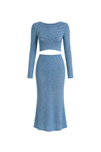Knit Pattern Crop Blouse Maxi Skirt İkili Blue Knit Set
