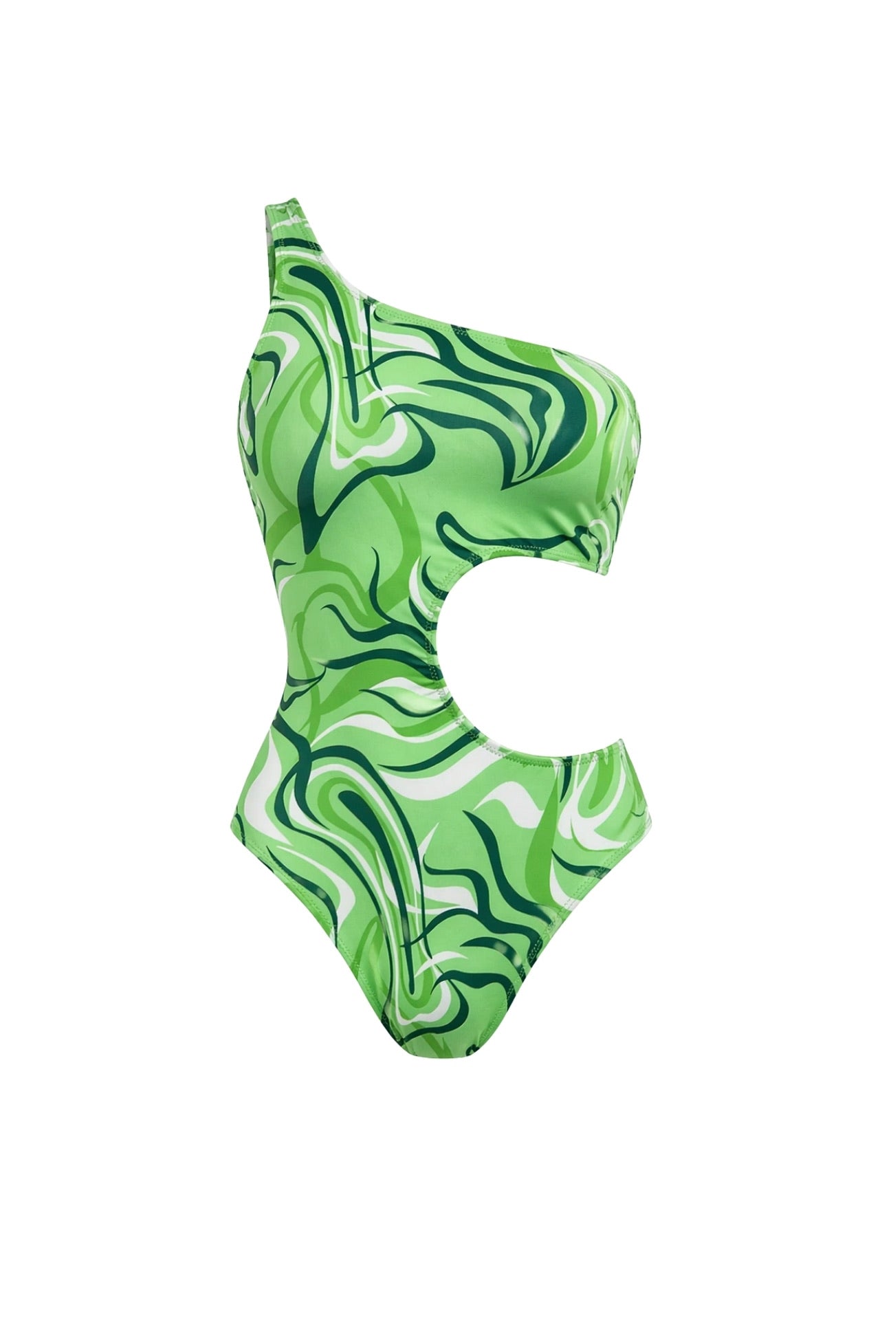 One Shoulder Patterned Green Mayokini