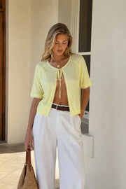Tie Detail Lace Yellow Knit Blouse