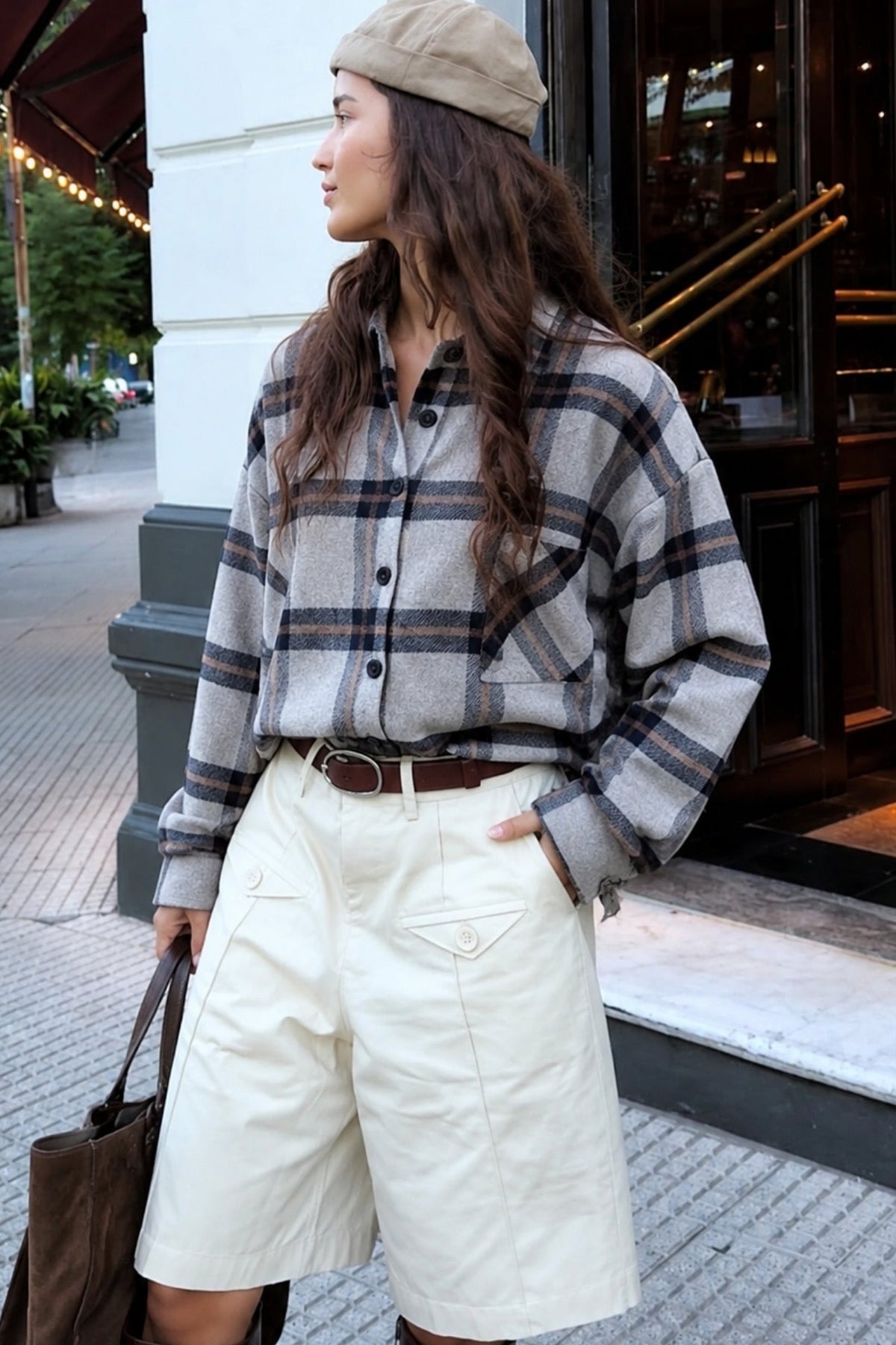 Basic Oversized Gray Plaid Shirt