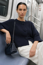 Button Detail Yarasa Sleeve Navy Knit Cardigan