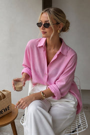 V-Neck Oversized Pink Modal Shirt