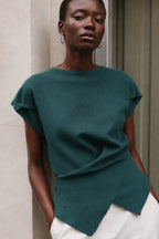 Button Detail Wrap Green Knit Blouse