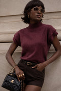 Turtleneck Sleeve Detail Textured Burgundy Blouse